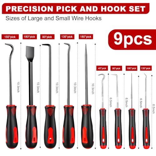 Image of 52pcs Precision Pick and Hook Tool Set, Trim Removal Tools,Clip Removal Plier Fastener Removers Set,Red