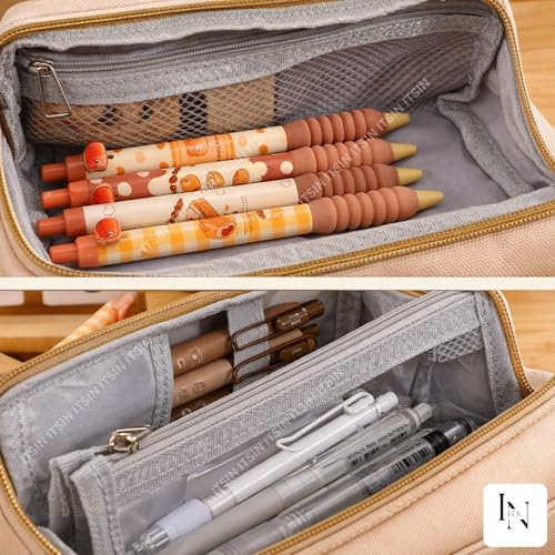 Image of Large Capacity Pencil Pouch Aesthetic Pencil Bag Multiple Compartments Girl Cute Stationery School College Pouch Travel Pouch for Girls Kids School Accessories (Blue Cakebear)