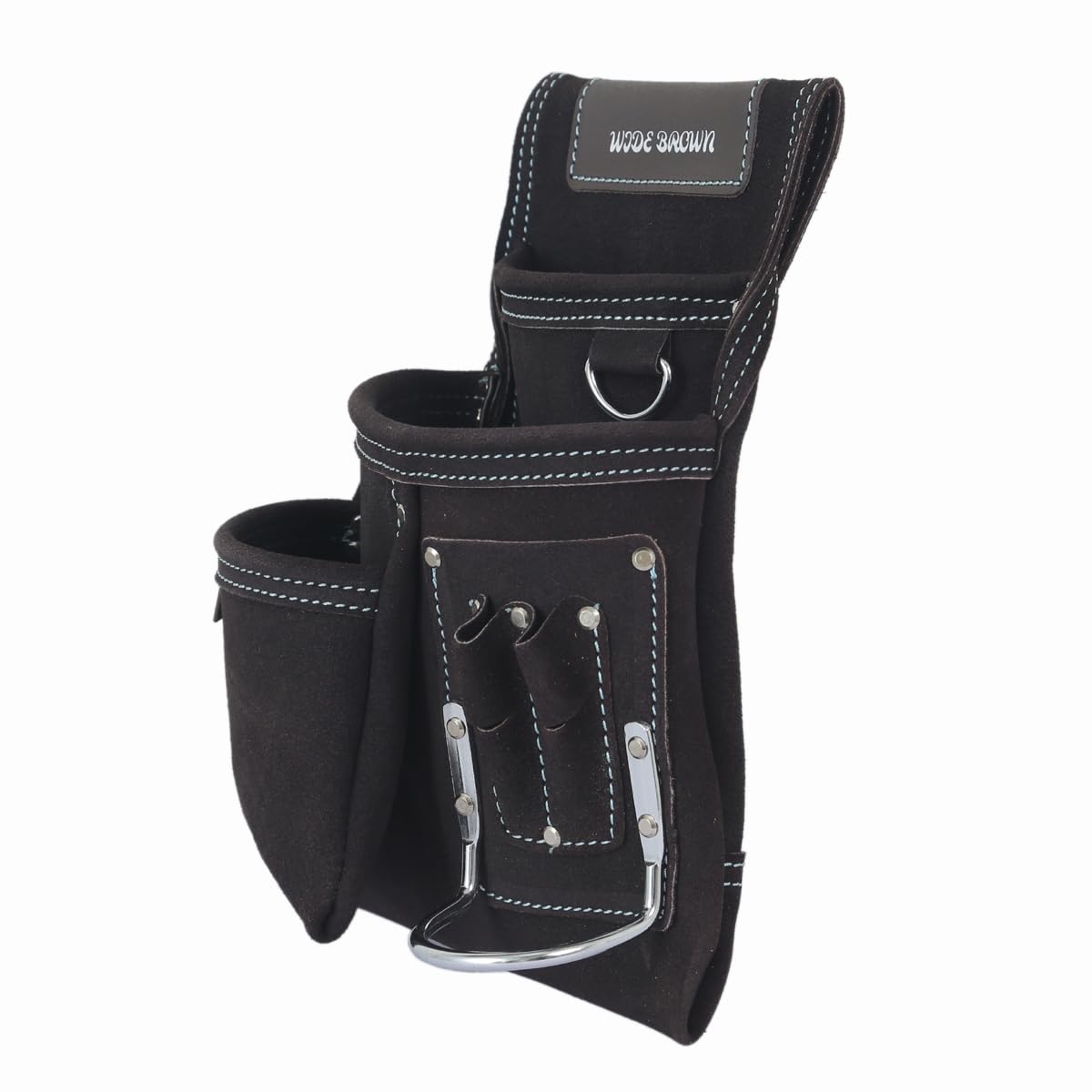 Widebrown Étui en cuir pour perceuse, double support pour clous et marteaux, pochette de travail multi-poches, marron foncé