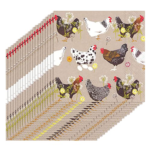 Boston International Ideal Home Range 20 Count Spatter Hens Linen Paper Cocktail Napkins, 5 x 5