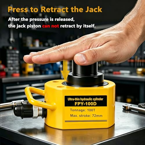 Image of Jooptoolwook 100T Multi-Section Low Profile Hydraulic Ram Jack, 2.71 inch Stroke Portable Mini Hydraulic Lifting Cylinder for Machinery, Bridge & Construction Industry
