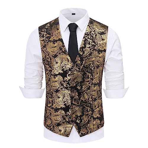 Allthemen Weste Herren Westen Gilet Jacquard Anzugweste für Hochzeit und...