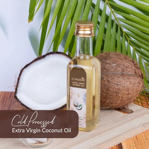 Image of CAMIA - 100% Organic Cold Pressed Coconut Oil for Skin & Hair | 100% Pure & Natural Hair Oil | Skin Hydration & Nourishment | Premium Skin Care | Ideal for Skin & Hair Care | 100 ML Glass Bottle