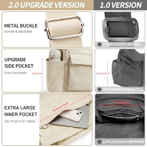 Image of KALIDI Canvas Tote Bag Large Hobo Crossbody Shoulder Handbag Zipper Messenger Bag for Women or Men Casual College Work