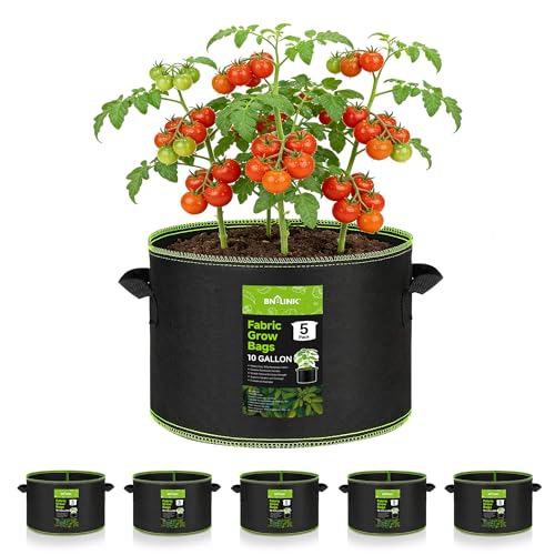 Image of BN-LINK 5-Pack 10 Gallon Grow Bags, Heavy Duty Aeration Fabric Pots with Handles, Thickened Nonwoven Plant Bags for Vegetables, Flowers, Fruits