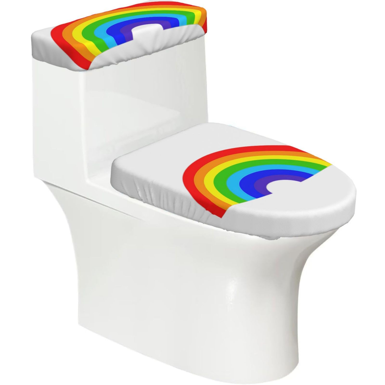 Rainbow Print Bathroom Decor Toilet Lid Cover And Tank Covers, Restroom Accessories Fits Most Round