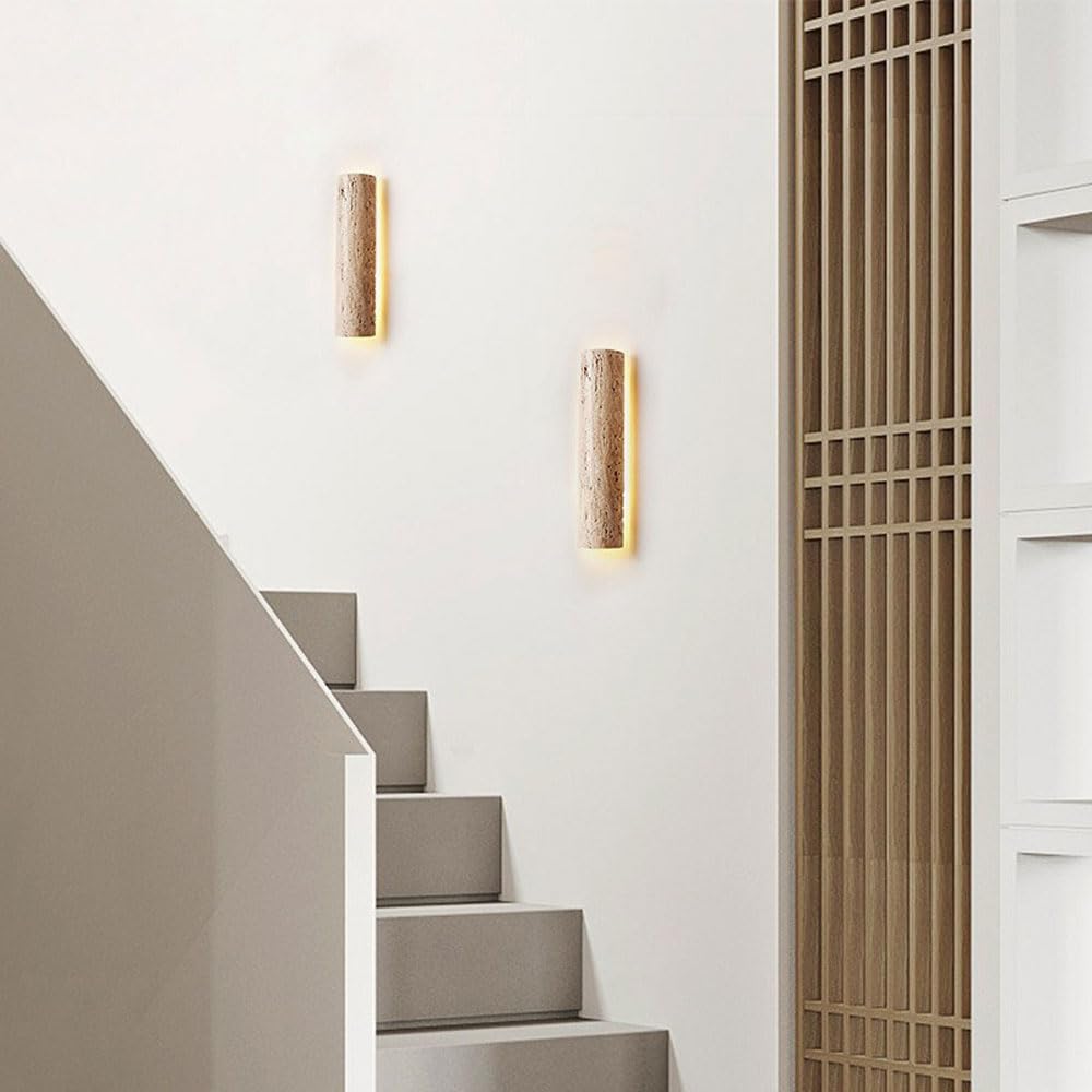 Jadssox Wandleuchte im Wabi-Sabi-Stil, LED-Wandleuchte, Naturstein-Wandlampe, gelbe Travertin-Wandleuchter, Beleuchtungskörper, Kunstdekor, Wandlampen für Schlafzimmer, Wohnzimmer, Restaurant