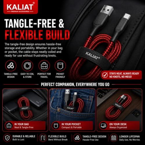 Image of Type C Cable Fast Charging | Warp /Dash Charge Compatible with All OnePlus & Type C Devices | USB A to Type C Cable | Fast Data Sync & Smart Protection Chip for Safe Power Control (RED -100W, Braided)