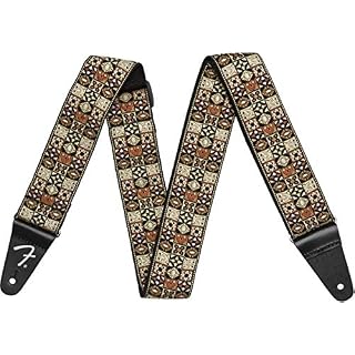 Fender Festival – Sangle de guitare – Tissé d’inspiration Vintage – Design Mosaïque Tan - Les Beatles, Paul McCartney, John Lennon, RIngo Starr, George Harrison