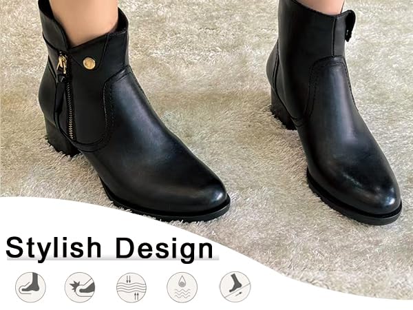 Womens Ankle Office Booties for Ladies,Women's Fashion Block Low Heel Ankle Boots Pointed Toe Zip Up Casual Size4