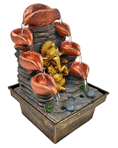 Image of GTC Beautiful Lord Ganesha Mini Waterfall Fountain Show with Electric Water Pump for Home Decoration for Diwali Birthday Anniversary showpiece (1737)