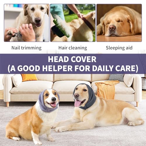 YHZNAGEM Hundehals und Ohrenwärmer für Hunde, Ohrenschutz Hund , Gehörschutz Hund, Hundestirnband für Angstlinderung , Gehörschutz-Ohrenschützer , Einstellbare Multifunktionale (Lila, S)