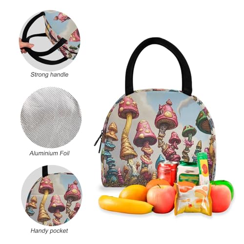 Magical Mushrooms Print Backpack Set with Lunch Bag, Large Capacity Travel Backpacks and Lunch Box Insulated for Commute Hiking Picnic4