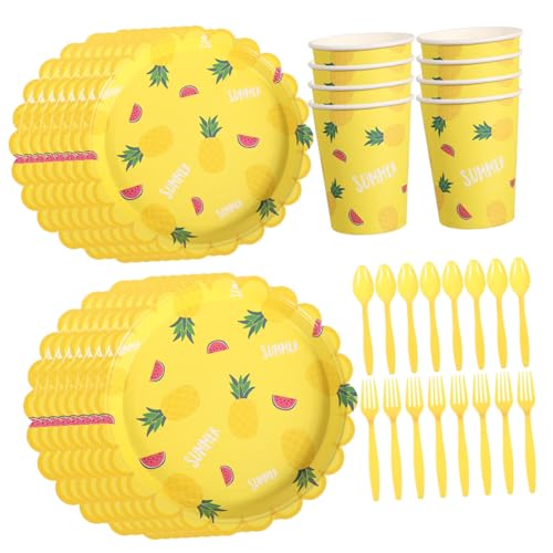 HIAKDOFT 夏威夷スル 使い捨てパイナップル食器 素材製造で 耐久性あり 鮮やかな印刷と な柄 皿 カップ フォーク スプーン