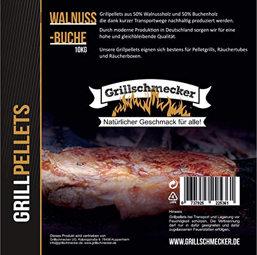 Grillschmecker Grillpellets - Natürliches Holzaroma für Grill, Pelletofen & Smoker - 10 kg Walnuss- & Buchholz Cover