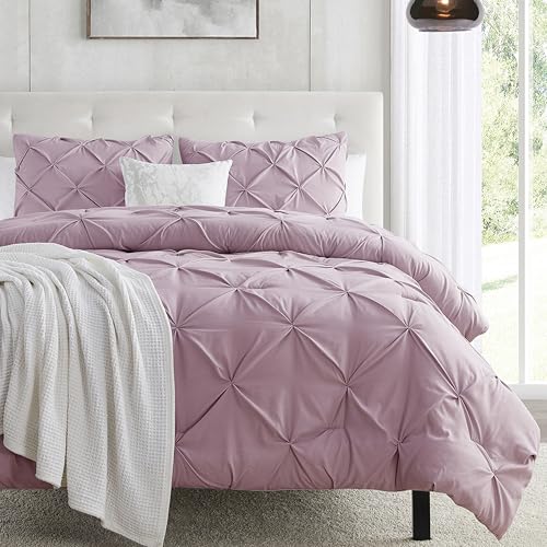 Image of Nestl California King Duvet Cover Dusty Purple - Soft Double Brushed Duvet Set with Button Closure & Corner Ties, 3 Piece Luxurious Pinch Pleated Duvet Cover Set 104x98 Inches with 2 Pillow Shams