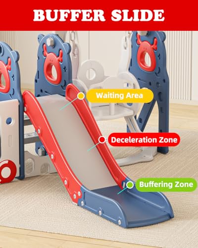 Image of XJD 10 in 1 Toddler Slide, Kids Slide for Toddlers 1-3, Toddler Play Climber Slide Playset with Basketball Hoop and Ball,Toddlers Outdoor Indoor Playground (Red, Medium)