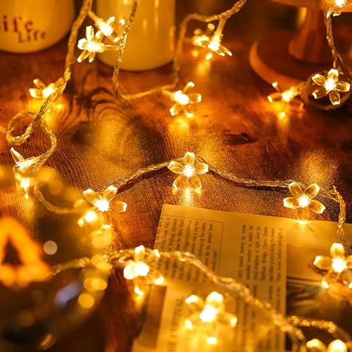 CHENBOOW Lumineuse LED en Fleurs de Cerisier,20 LED Guirlande de Fleurs Artificielles 3M,Chaîne Lumineuse Led,Guirlandes Lumineuses D'intérieur,pour...