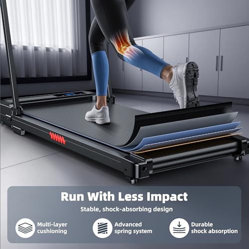 Image of Walking Pad Treadmill for Home - Folding Treadmills with Handle Bar Portable Compact Fold up Indoor Foldable Handles Electric Walk Pads Small Spaces Mini Running Quiet Under Bed Office