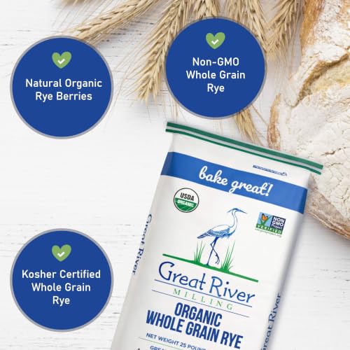 Image of Great River Milling Organic Whole Grain Rye Berries | High-Fiber, Nutrient-Rich Ancient Grain | Non-GMO, Kosher | Ideal for Baking, Sourdough, Salads, Pilaf & Soups | 25 Lb (Pack of 1)