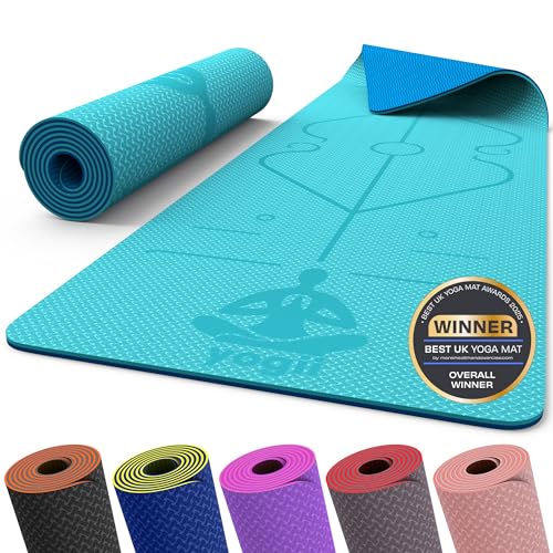Yogii Yoga Mat - Non-Slip 6mm Thick TPE & Travel-friendly Yoga Mat - Perfect for Home & Gym Exercise Fitness & Pilates - With Laser Alignment Guides (Teal/Blue) for Men & Women Yogii Yoga Mat - Non-Slip 6mm Thick TPE & Travel-friendly Yoga Mat - Perfect for Home & Gym Exercise Fitness & Pilates - With Laser Alignment Guides (Teal/Blue) for Men & Women