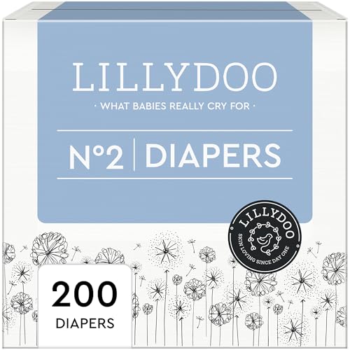 Image of LILLYDOO Diapers - Size 2 (9-18 lbs), Monthly Supply (200 Count), Skin-Friendly, Ultra Soft, Chlorine-Free & Absorbent Baby Diapers