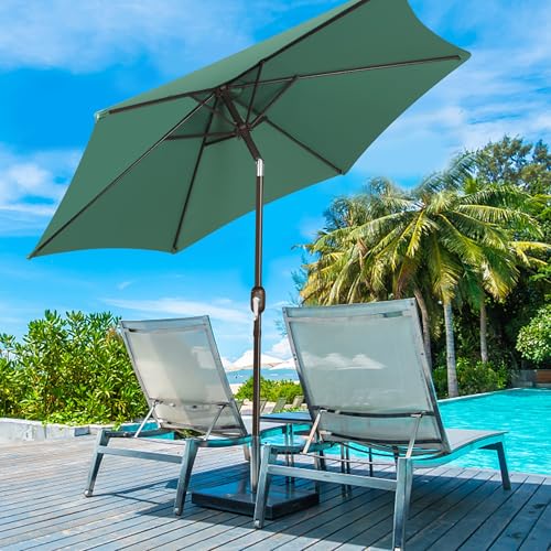 Image of Blissun 7.5 ft Patio Umbrella, Yard Umbrella, Outdoor Market Umbrella with Push Button Tilt Crank, Seaglass