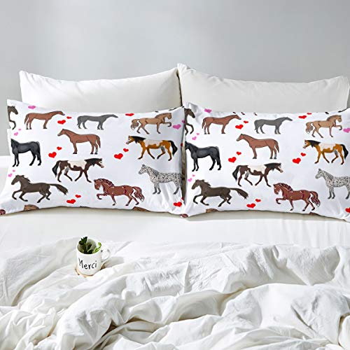 Cute Horse Bed Linen for Kids Girls Ponies Heart Bedding Set Cartoon Farm Animals Duvet Cover Horse Fuzzy Bedding &Linen Kids Bedding Wildlife Comforter Cover King Bed Cover with 2 Pillowsham - Image 2