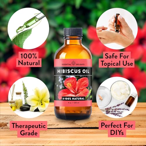 Image of Hibiscus Oil by Essential Delights - Premium Cold Pressed Carrier Oil (4 oz.) | for Skin, Face, Body, Hair Revitalization |