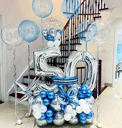 Bezente Blue Metallic Chrome Latex Balloons, 100 Pack 12 inch Round Helium Blue Balloons for Birthday Baby Shower Wedding Graduation Party Decorations - 6