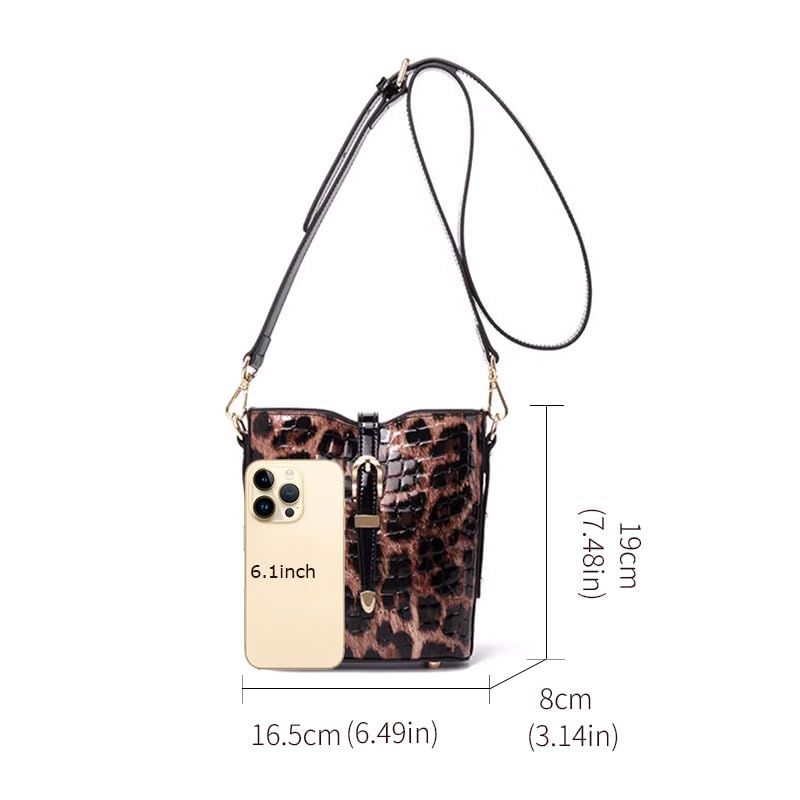 Leather leopard print calfskin cross-body bag, small size, miniature, mobile phone pocket, detachable shoulder strap, crocodile print2