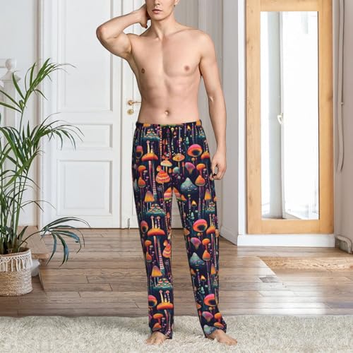 Mens Pajama Pants - Colorful Mushroom 1 Print Soft Sleep Lounge Pants For Men, Casual Pj Bottoms With Pockets2