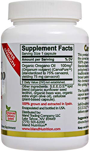 Island Nutrition ORC75 Oregano Oil Capsules, Organic Ingredients - Super-Strength, Grown In Spain, 90-Ct Liquid-Filled thumb #2