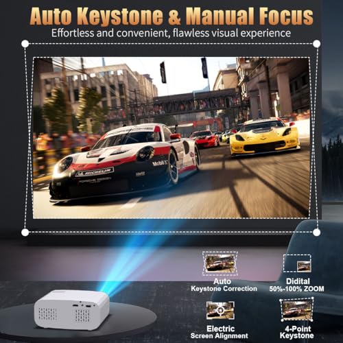 Image of Mini Projector, Portable Smart Projector with Android 13 WiFi Bluetooth 5.2, 1080P 4K Decode Outdoor Movie Projector Auto Keystone Dolby Audio, 150 inch Home Cinema for Bedroom Camping TV Stick
