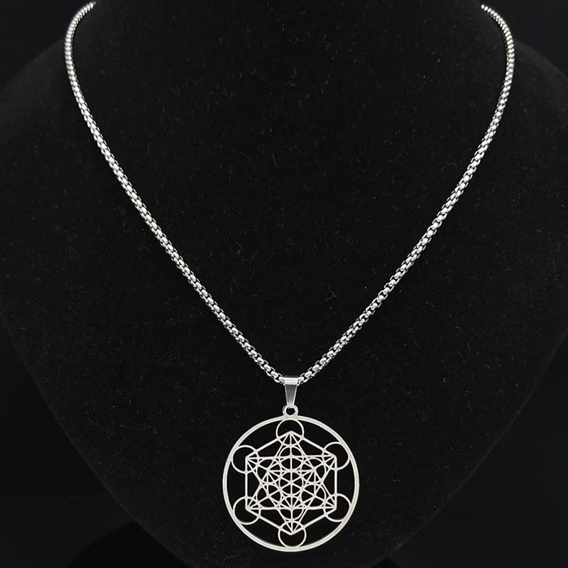 GenericMetatron's Cube Talisman Archangel Pendant Necklace For Men Stainless Steel Sacred Geometry Metatron Male Amulet Jewelry Professional and Attractive