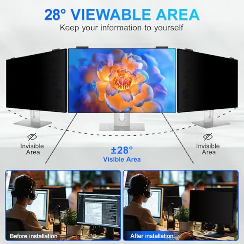 Image of 2Pack Magnetic 27 Inch Privacy Screen for Computer Monitor 16:9 Aspect Ratio, Hanging Removable Anti-Blue /Glare Protector Film, Anti Spy Desktop Security Private Filter 27in