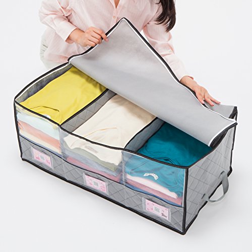 1Storage Charcoal Fiber Clothing Organizer Bag, 28"x15"x12", 3cells, Carry Handles, Grey 171-37E - Thumbnail 2