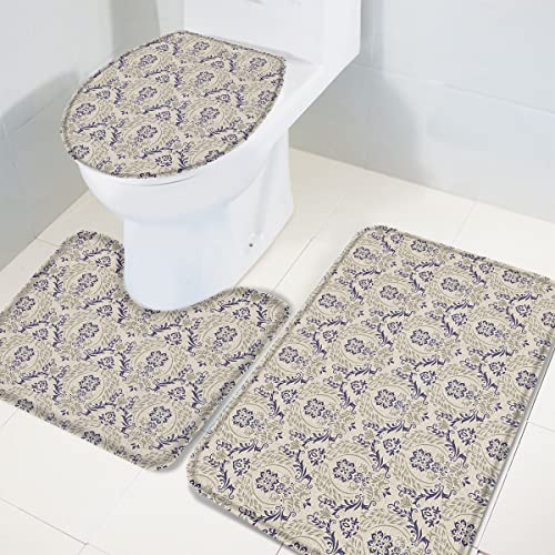 YINGD 3-teiliges Badezimmer-Teppich-Set, Badematte, Retro, Barock, europäisch, luxuriöses Blumenmuster, ultraweich… – Bild 5