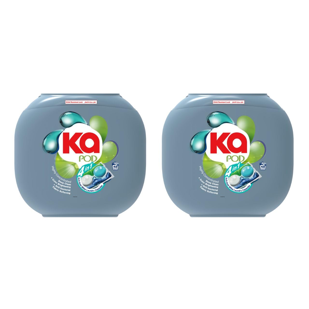 KA PODS, 4-in-1 Anti-Dust Mites Laundry Detergent Capsules with Deep Cleaning, Fabric Softening, Color Brightening, Anti-Bacterial and Powerful Stain Remover,48 Pods, Pack of 2 X 48 Pods (96 Capsules)