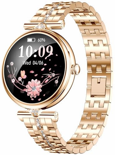 Yihou Relojes inteligentes para mujer con diamantes, reloj inteligente de acero inoxidable dorado de lujo para mujer con respuesta/hacer llamadas/5 ATM resistente al agua/IP68 reloj inteligente para