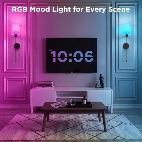 Image of Brightown Battery Operated Wall Sconces Set of 2,Black Sconces Wall Decor | RGBWW Rechargeable Wall Lights with Dimmable Magnetic Bulbs & Remote, Wireless Wall Lamp for Living Room Bedroom Hallway