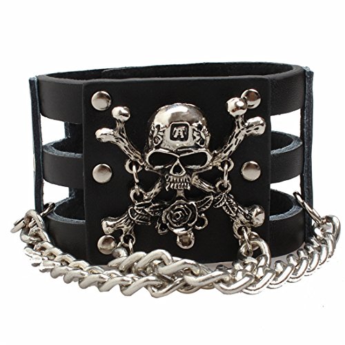 UltraByEasyPeasyStore Crâne et Chaînes Gothique Bracelet en Cuir de Style Gothique Steampunk Cyber Bike Emo Vintage Rock Adulte Hommes Femmes Manchettes