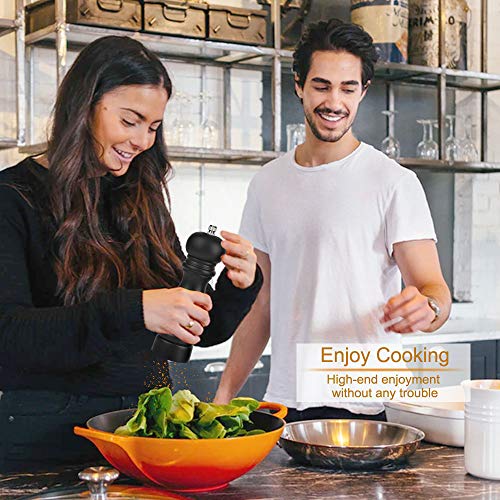 Premium Salt And Pepper Grinder Set Of 2, Wood Salt And Pepper Shakers With Ceramic Core, Refillable Manual Sea Salt Pepper Mill Adjustable Coarseness For Spice/Chili/Sesame, 6.5 Inch (Black+White) #TOP6