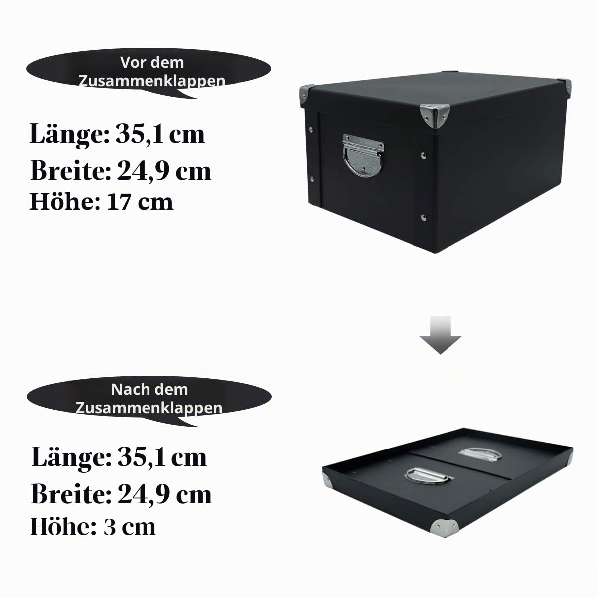 GUOZI Faltbare Aufbewahrungsbox, Dekorative Erinnerungsbox mit Deckel und metallverstärkten Ecken, Aktenkorb aus Karton mit Griffen für Andenken Spielzeug Fotos Büro Kleiderschrank Bücherregal