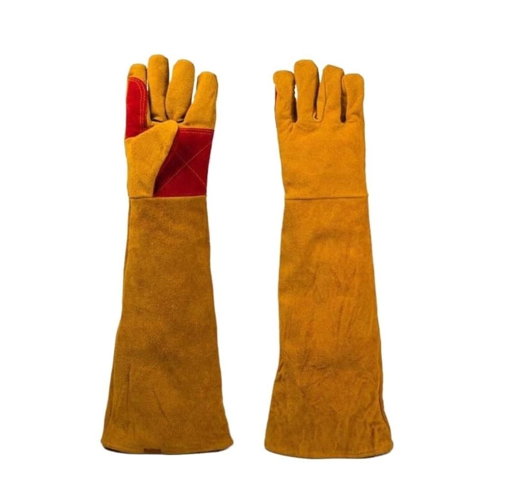 Safety Work Gloves, Heat & Fire Leather Forge Welding Gloves With Long Sleeve Mitts For BBQ,Fireplace,Baking,Furnace,Stove,Pot Holder,Animal Handling Glove(60cm)