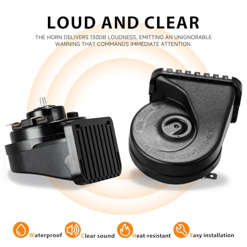 Image of Car Horn Universal Fit High Low Tone Electric Snail Horns 12V 130dB Waterproof Truck Horn Replacement Kit with Cover