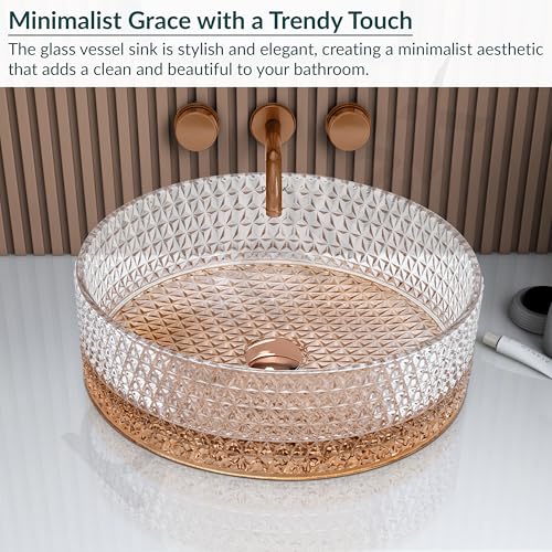 Image of Plantex Round Washbasin for Bathroom /Glass Tabletop Wash Basin /Luxury Transparent Countertop Basin for Home /Office /Hotel (15.5x15.5x5 inch)