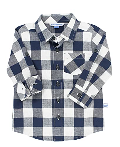 Image of RUGGEDBUTTS Boys Solid Cotton Long Sleeve Button Down Shirt with Button Tabs
