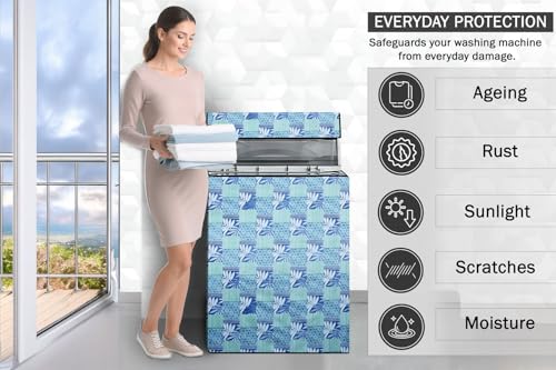 Image of Stylista Top Load Fully Automatic Washing Machine Cover Compatible for IFB 8 kg, 8.5 kg, 9 kg & 9.5 kg, Surface Pattern Blue