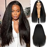 Zojj V Part Wig Human Hair 22Inch Kinky Straight Wigs for Women with Drawstring 220% Density Glueless U Part Upgraded No Leave Out,No Sew-in Yaki Straight Half Wig Natural Black